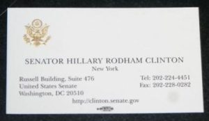 business card of hillary clinton